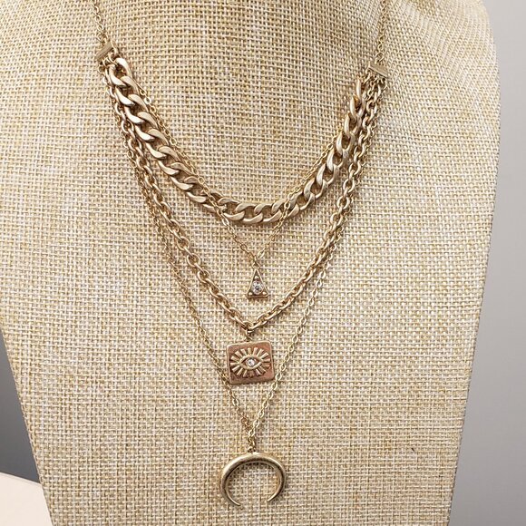 Melrose and Market NWT multi layer gold evil eye omega pyramid pendants necklace - Picture 1 of 12